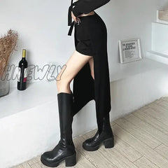 Hnewly Gothic Skirts Goth Dark Techwear Patchwork Sexy Mini Women Grunge Irregular Hem High Waist