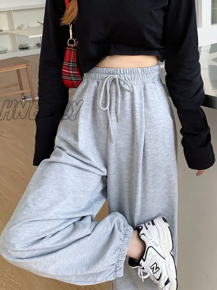 Hnewly Gray Sweatpants For Women Autumn New Baggy Fashion Oversize Sports Pants Balck Trousers