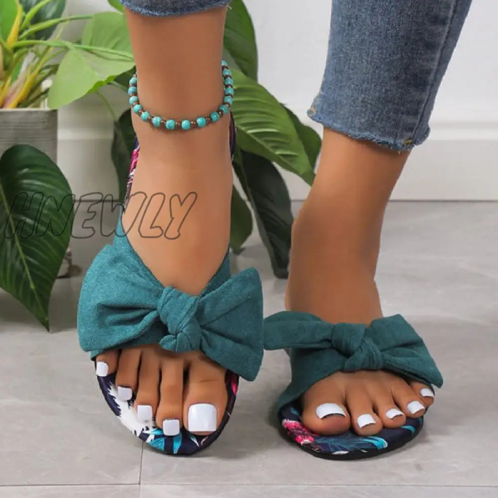 Hnewly - Green Casual Daily Patchwork With Bow Round Comfortable Shoes Shoes Slippers