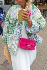 Hnewly - Green Casual Floral Pocket Turndown Collar Outerwear Coats Blazer & Jacket