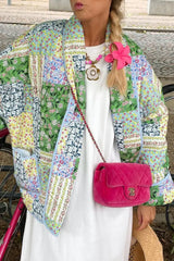 Hnewly - Green Casual Floral Pocket Turndown Collar Outerwear Coats Blazer & Jacket