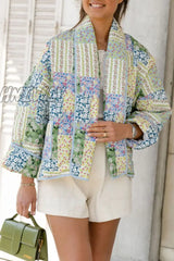 Hnewly - Green Casual Floral Pocket Turndown Collar Outerwear Coats Blazer & Jacket