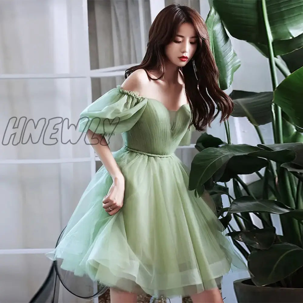 Hnewly Green Sweat Puff Sleeve Lady Girl Women Princess Bridesmaid Banquet Party Ball Prom Short