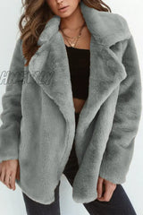 Hnewly - Grey Casual Solid Patchwork Turndown Collar Outerwear Coats Coats & Cardigan Cloak