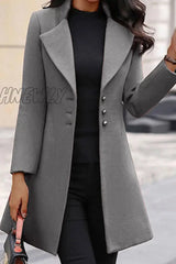 Hnewly - Grey Elegant Solid Buttons Turn-Back Collar Outerwear / S Coats Coats & Cardigan Cloak