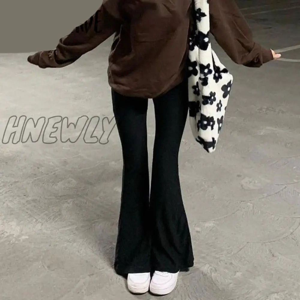 Hnewly Grunge 90S Urban Style Boot Cut Pants High Waist Black Vintage Skinny Fashion Indie Casual