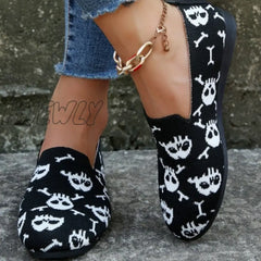 Hnewly - Halloween Black Casual Patchwork Round Comfortable Shoes Shoes