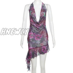 Hnewly Halter Backless Dress Party Dresses Deep V Neck Sexy Mini Retro Vintage Style Off Shoulder