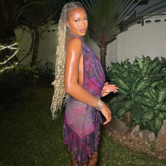 Hnewly Halter Backless Dress Party Dresses Deep V Neck Sexy Mini Retro Vintage Style Off Shoulder