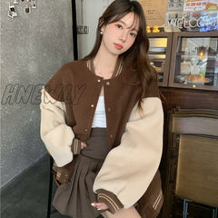 Hnewly Harajuku Baseball Jacket American Retro Jerseys Women Spring Autumn Patchwork Loose Street