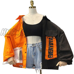 Hnewly Harajuku Oversize Patchwork Jacket Women Spring Autumn New Arrival Outwear Coat Hip Hop