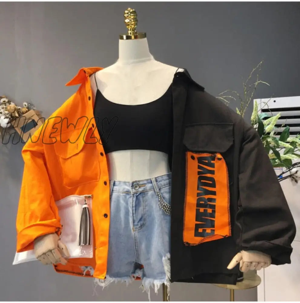 Hnewly Harajuku Oversize Patchwork Jacket Women Spring Autumn New Arrival Outwear Coat Hip Hop