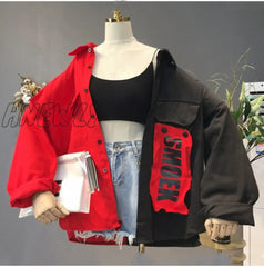 Hnewly Harajuku Oversize Patchwork Jacket Women Spring Autumn New Arrival Outwear Coat Hip Hop