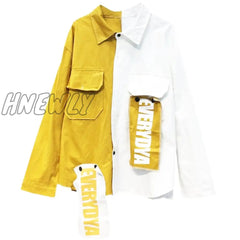 Hnewly Harajuku Oversize Patchwork Jacket Women Spring Autumn New Arrival Outwear Coat Hip Hop