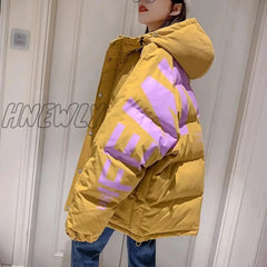 Hnewly Harajuku Printed Down Padded Jacket Women’s Thick Coat Winter New Korean Fashion Preppy