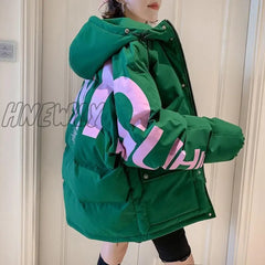 Hnewly Harajuku Printed Down Padded Jacket Women’s Thick Coat Winter New Korean Fashion Preppy