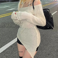 Hnewly Harajuku Sweaters Y2K Asymmetrical Chic Korean Fashion Knitted Pullovers For Women Halter