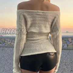 Hnewly Harajuku Sweaters Y2K Asymmetrical Chic Korean Fashion Knitted Pullovers For Women Halter
