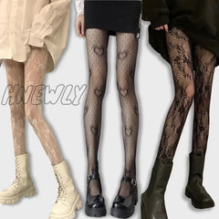 Hnewly Heart Flower Mesh Japanese Girl Lolita Ins Tights Stockings White Fishnet Pantyhose Female