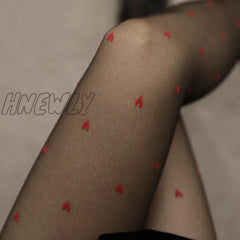 Hnewly Heart Print Sweet Girls Tights Japanese Style Thigh High Stockings Pantyhosel Lingerie Sexy