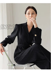 Hnewly High Quality Autumn Spring Newest Women Ol Waist Slimming Slim Jumpsuit Stripe Rompers Womens