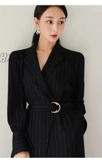 Hnewly High Quality Autumn Spring Newest Women Ol Waist Slimming Slim Jumpsuit Stripe Rompers Womens