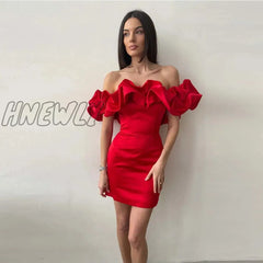 Hnewly High Quality Summer Bodycon Party Dress Women White Ruffle Elegant Off The Shoulder Mini