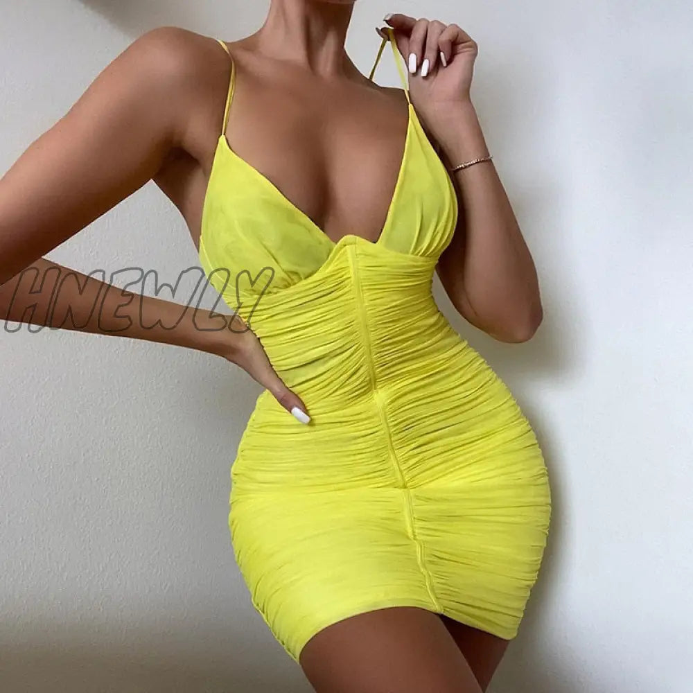 Hnewly High Quality Summer Mesh Bodycon Dress Women Party New Arrivals Stretchy Sexy Evening Club