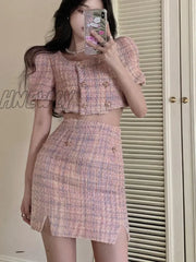 Hnewly High Quality Vintage Small Fragrance Tweed Two Piece Set Women Jacket Coat + Bodycon Skirts