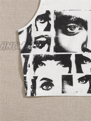 Hnewly High Street Style Y2K Figure Graphic Crop Top Women Summer Clothes Korean Fashion Sleeveless