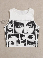 Hnewly High Street Style Y2K Figure Graphic Crop Top Women Summer Clothes Korean Fashion Sleeveless