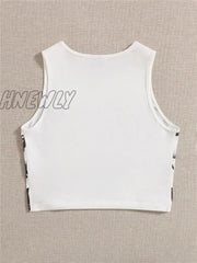 Hnewly High Street Style Y2K Figure Graphic Crop Top Women Summer Clothes Korean Fashion Sleeveless