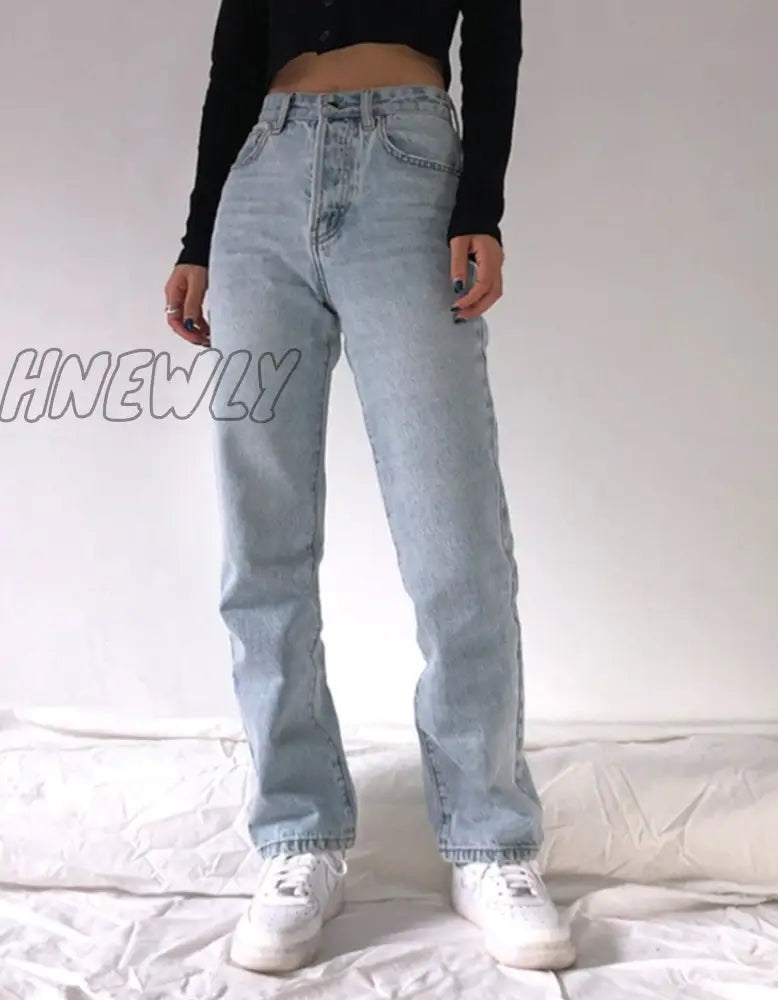 Hnewly High Waist Baggy Jeans Women Casual Straight Leg Loose Pants Mom Jean Fashion Comfy Wash