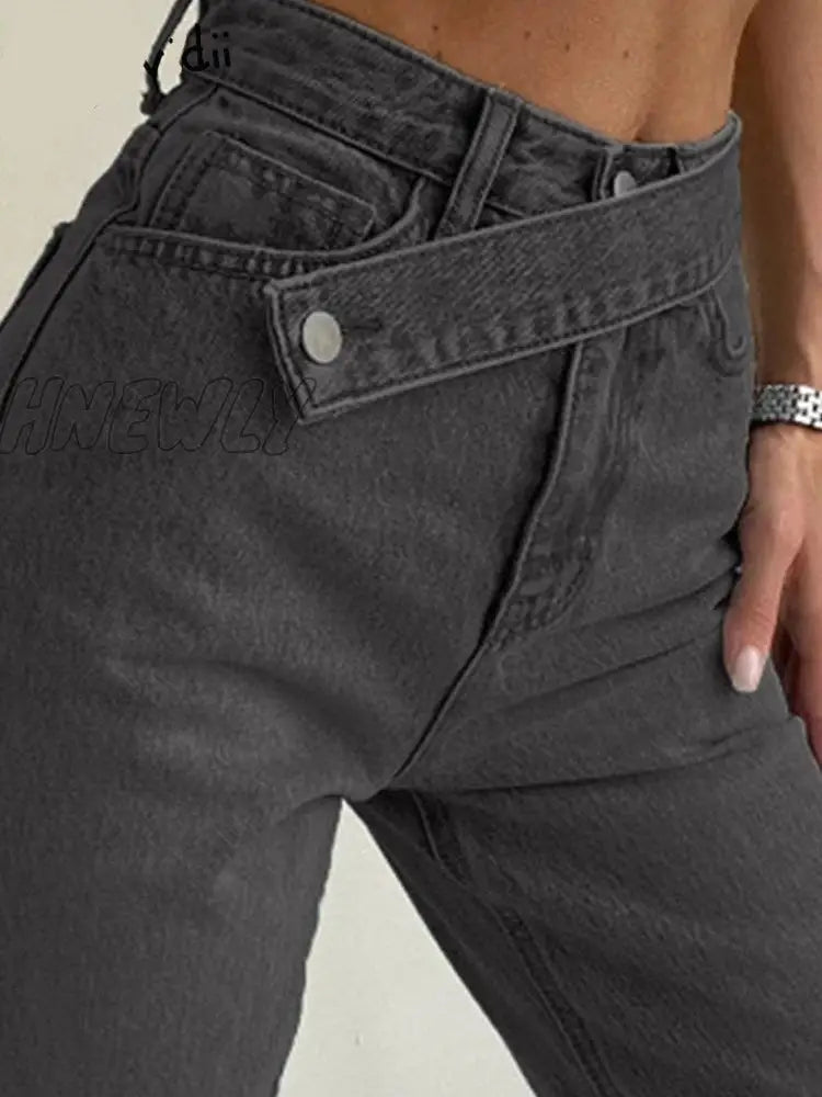 Hnewly High Waist Jeans Women Casual Fashion Straight Blue Denim Pants Spring Summer Boyfriend