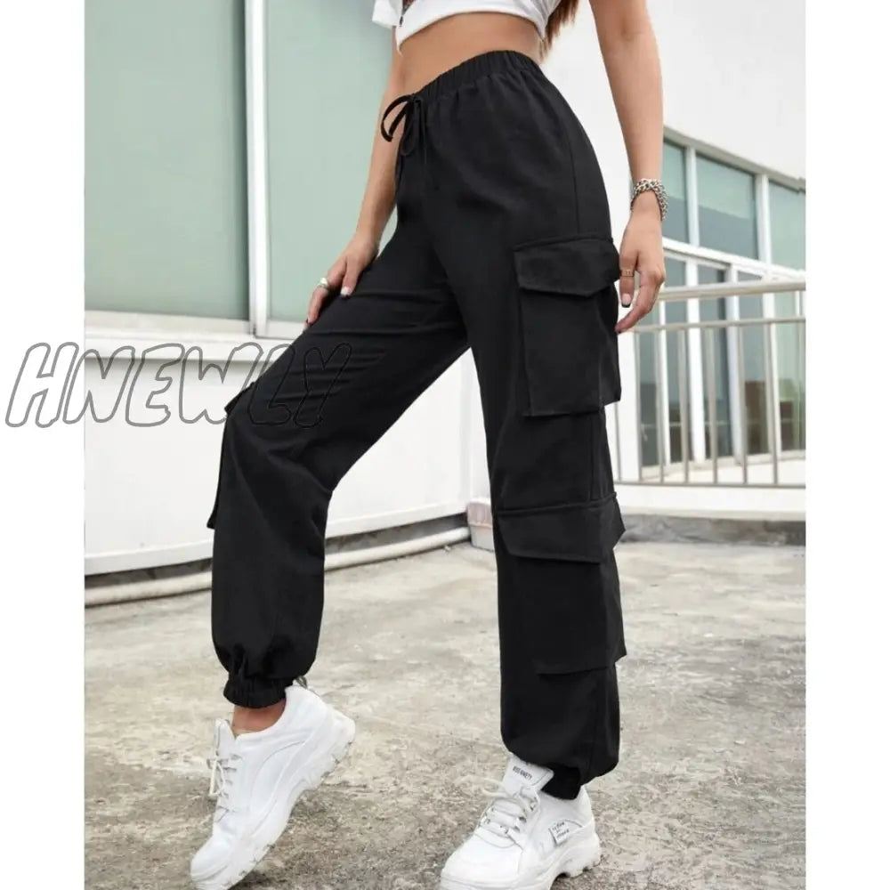 Hnewly High Waist Pockets Cargo Pants Baggy Women Fashion Y2K Streetwear Straight Trousers Overalls