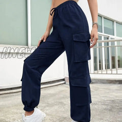 Hnewly High Waist Pockets Cargo Pants Baggy Women Fashion Y2K Streetwear Straight Trousers Overalls
