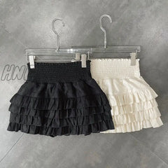 Hnewly High Waist Skirts Women Spring Summer Lovely Preppy Style Ruffles Holiday Chic Mini Hotsweet
