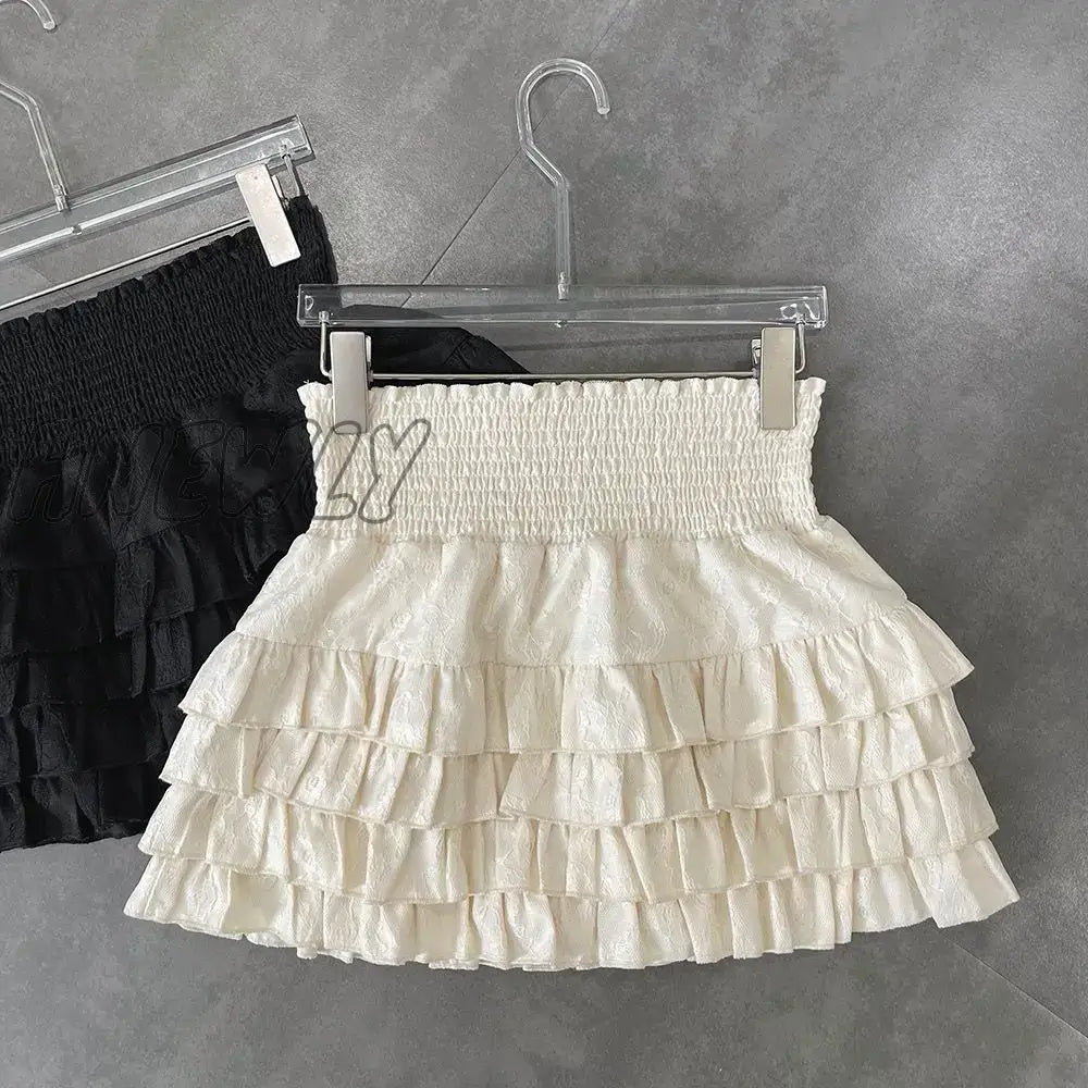Hnewly High Waist Skirts Women Spring Summer Lovely Preppy Style Ruffles Holiday Chic Mini Hotsweet