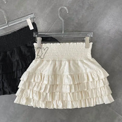 Hnewly High Waist Skirts Women Spring Summer Lovely Preppy Style Ruffles Holiday Chic Mini Hotsweet