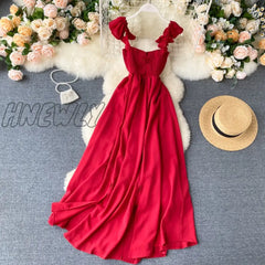 Hnewly High Waist Slash Neck Women Long Dress Elegant Big Swing A - Line Vestidos Verano Vintage