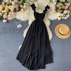 Hnewly High Waist Slash Neck Women Long Dress Elegant Big Swing A - Line Vestidos Verano Vintage