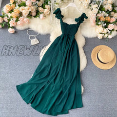 Hnewly High Waist Slash Neck Women Long Dress Elegant Big Swing A - Line Vestidos Verano Vintage
