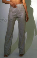 Hnewly High Waist Women Pants Y2K Glitter Party Fashion Autumn Winter Long Trousets Wide Leg Casual