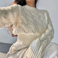 Hnewly High Waist Women Sweater Autumn Winter Khaki Casual Pullover Street Style Y2K Knitted