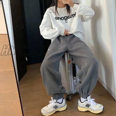 Hnewly Hip Hop Gray Fleece Harem Pants Women Oversize Harajuku Winter Jogging Black Casual Trousers