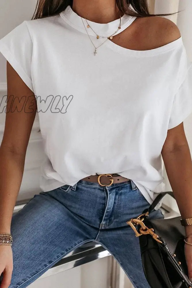 Hnewly - Hollow-Out Black T-Shirt S / White Tops