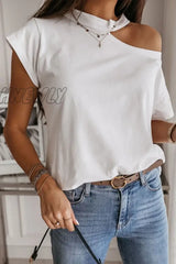 Hnewly - Hollow-Out Black T-Shirt Tops
