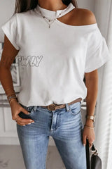 Hnewly - Hollow-Out Black T-Shirt Tops