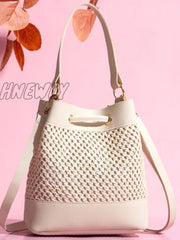 Hnewly - Hollow Out Drawstring Bucket Bag Women Satchels Women-Satchels