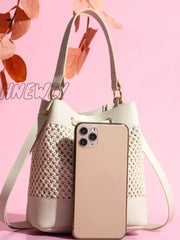 Hnewly - Hollow Out Drawstring Bucket Bag Women Satchels Women-Satchels